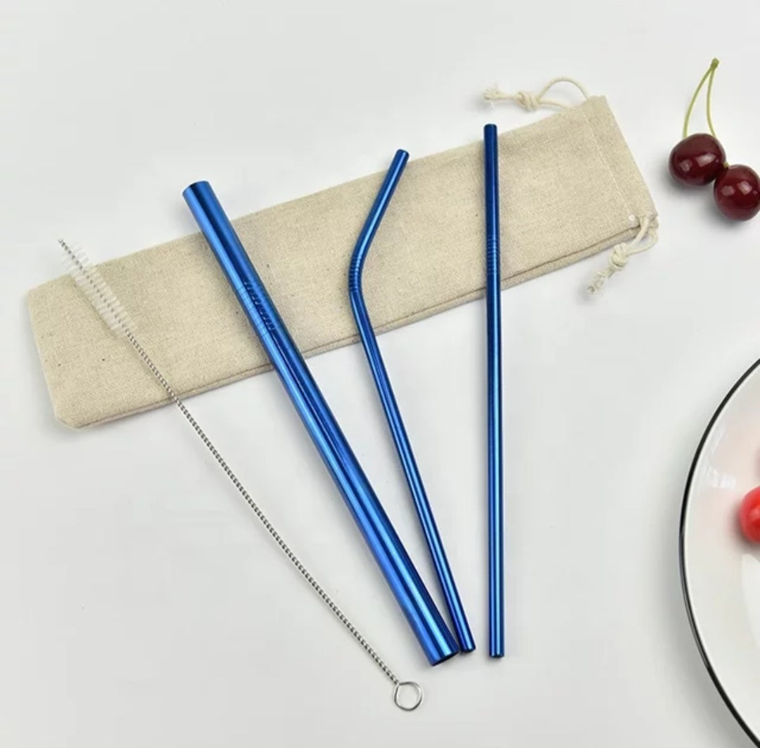 Blue Metal Straws
